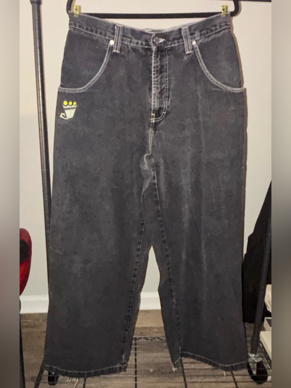 JNCO Smoke Stacks 179 Men’s Black Wide-Leg Denim Jeans, 5-Pocket Logo VINTAGE
